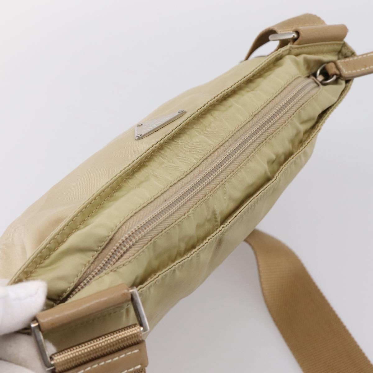 PRADA Shoulder Bag Nylon Beige Silver Auth ar14195