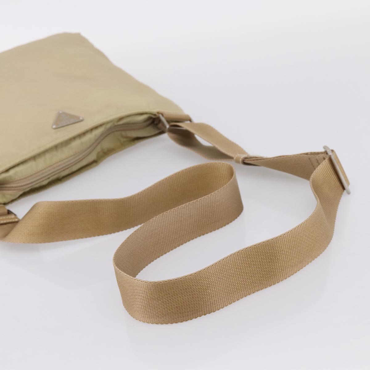 PRADA Shoulder Bag Nylon Beige Silver Auth ar14195