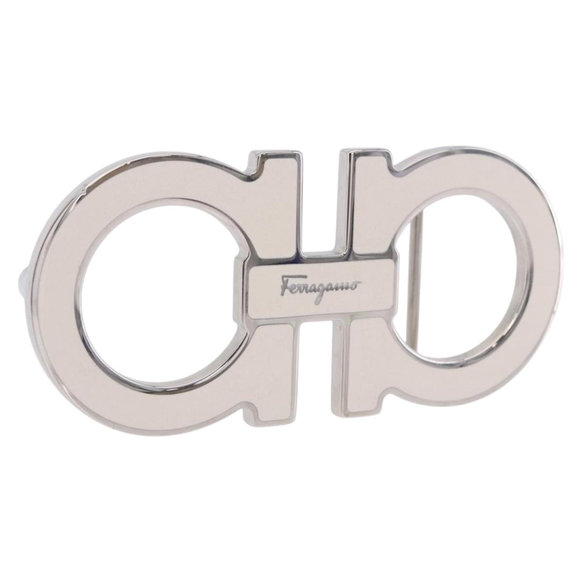 Salvatore Ferragamo Gancini Buckles Metal White Silver Auth ar14199