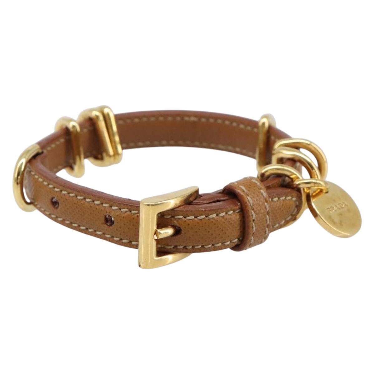 PRADA Bracelet Leather Brown Gold Tone Auth ar14250V