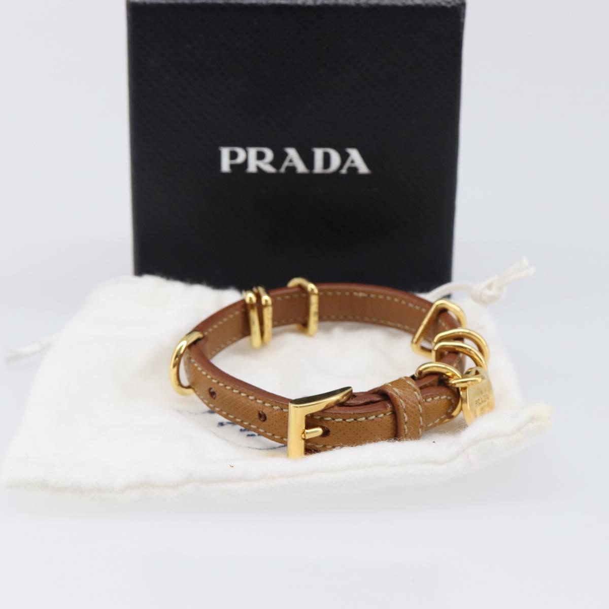 PRADA Bracelet Leather Brown Gold Tone Auth ar14250V