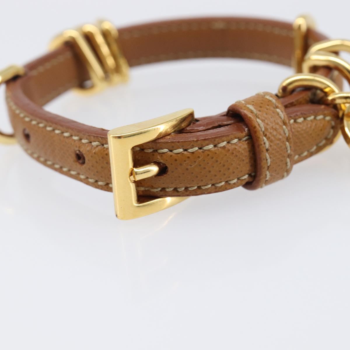 PRADA Bracelet Leather Brown Gold Tone Auth ar14250V