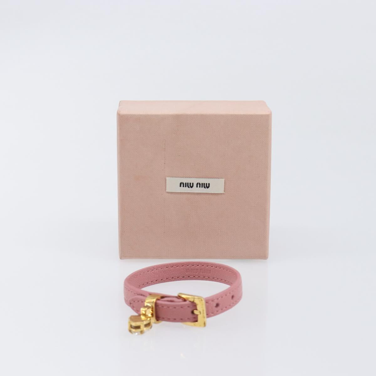 Miu Miu Bracelet Leather Pink Gold Tone Auth ar14251V