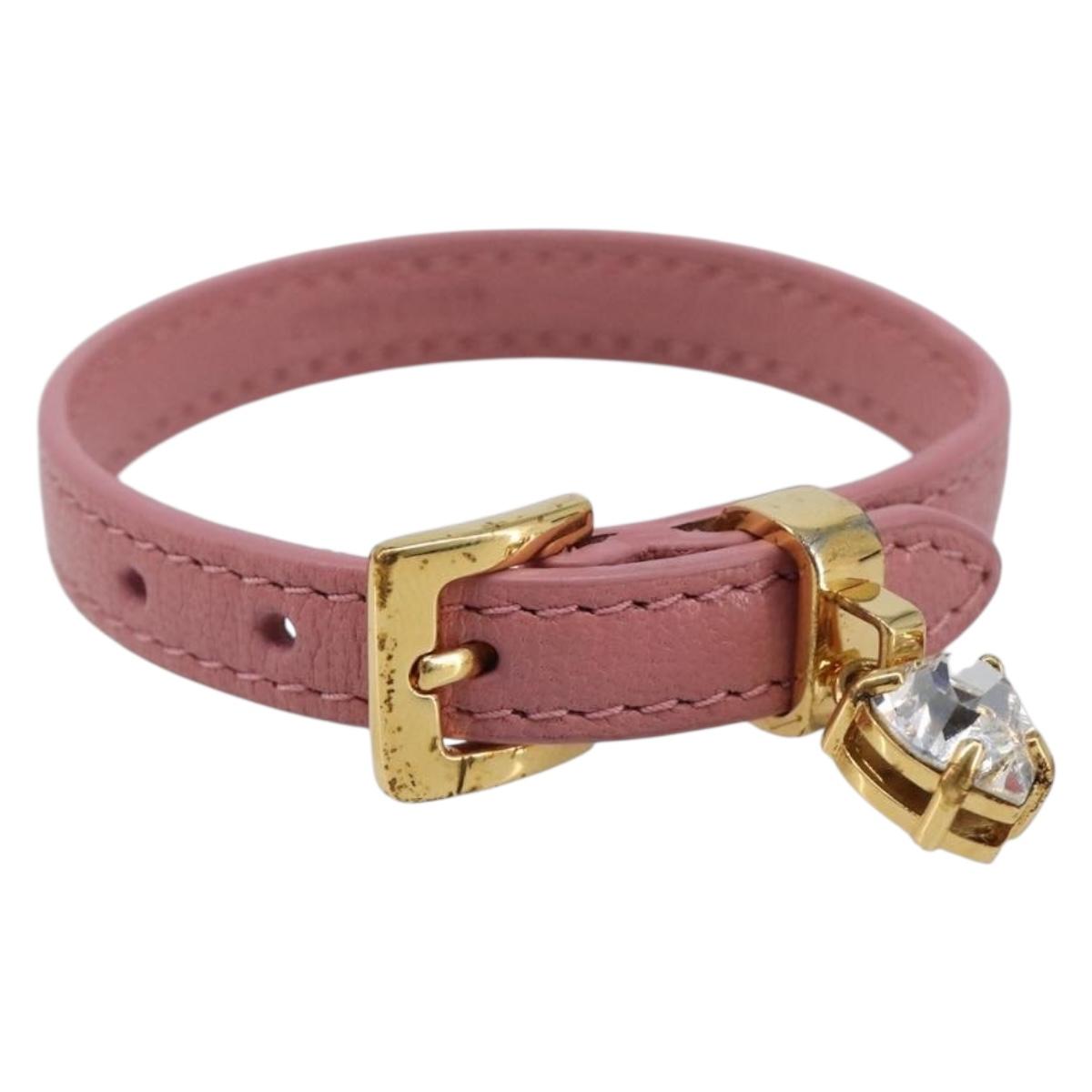 Miu Miu Bracelet Leather Pink Gold Tone Auth ar14251V