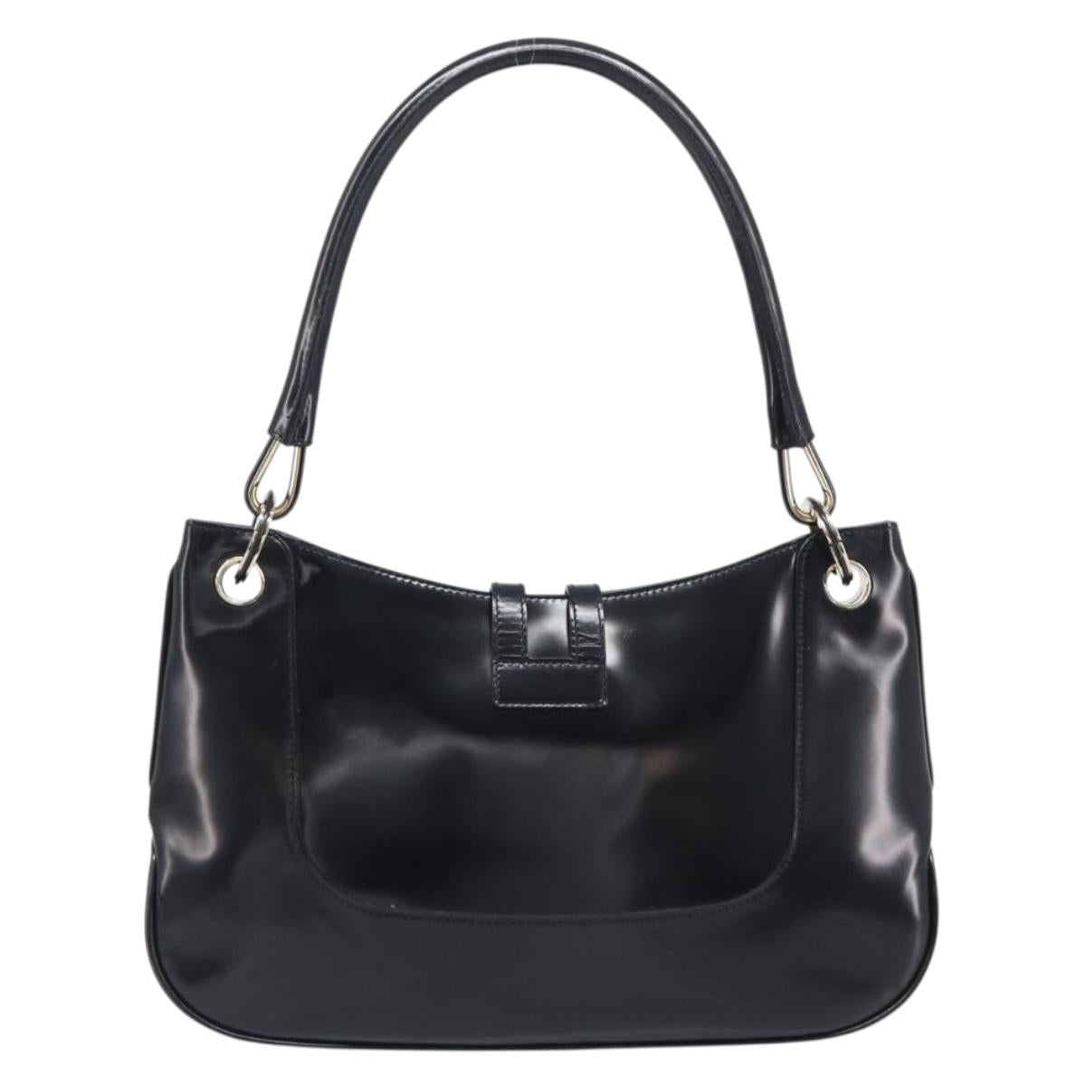 GUCCI Hand Bag Patent Black Gold Tone 001 4150 Auth ar14256V