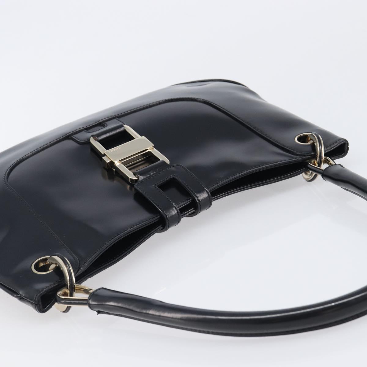 GUCCI Hand Bag Patent Black Gold Tone 001 4150 Auth ar14256V