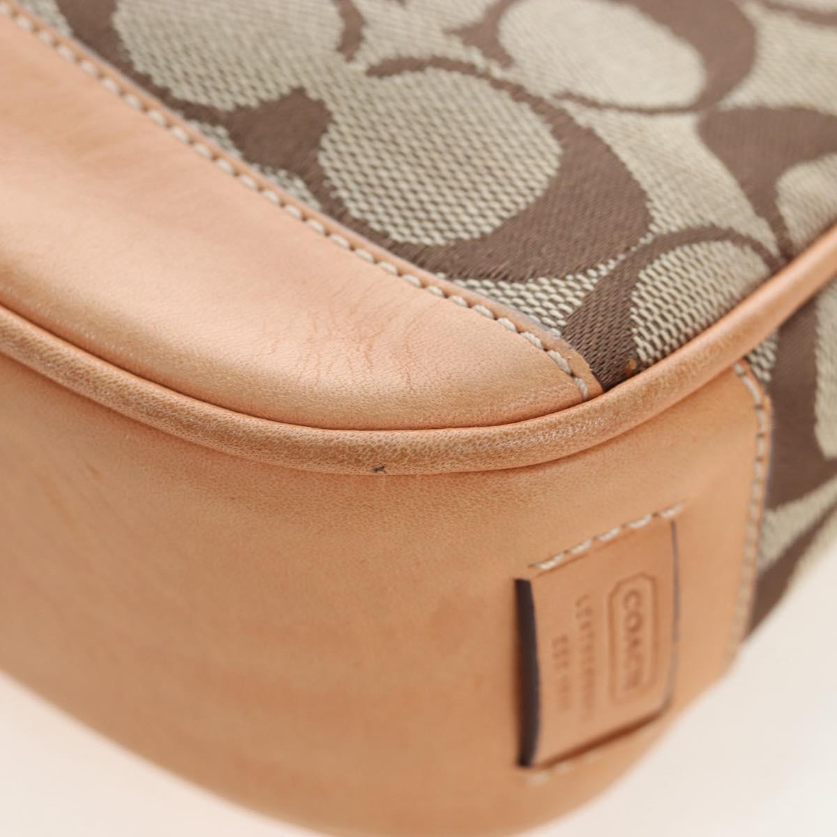 Coach Signature Hand Bag Canvas Beige Silver Auth ar14259A