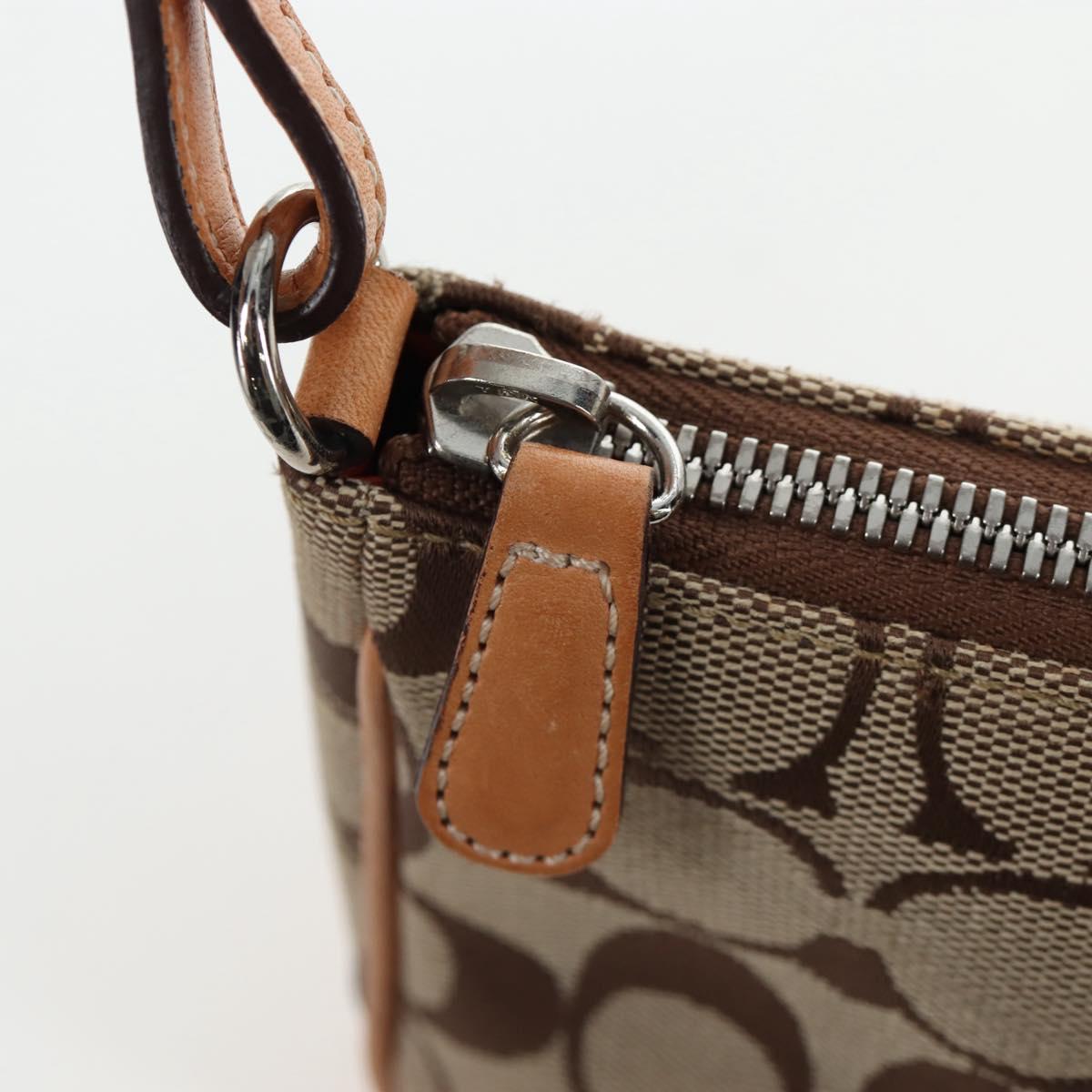 Coach Signature Hand Bag Canvas Beige Silver Auth ar14259A