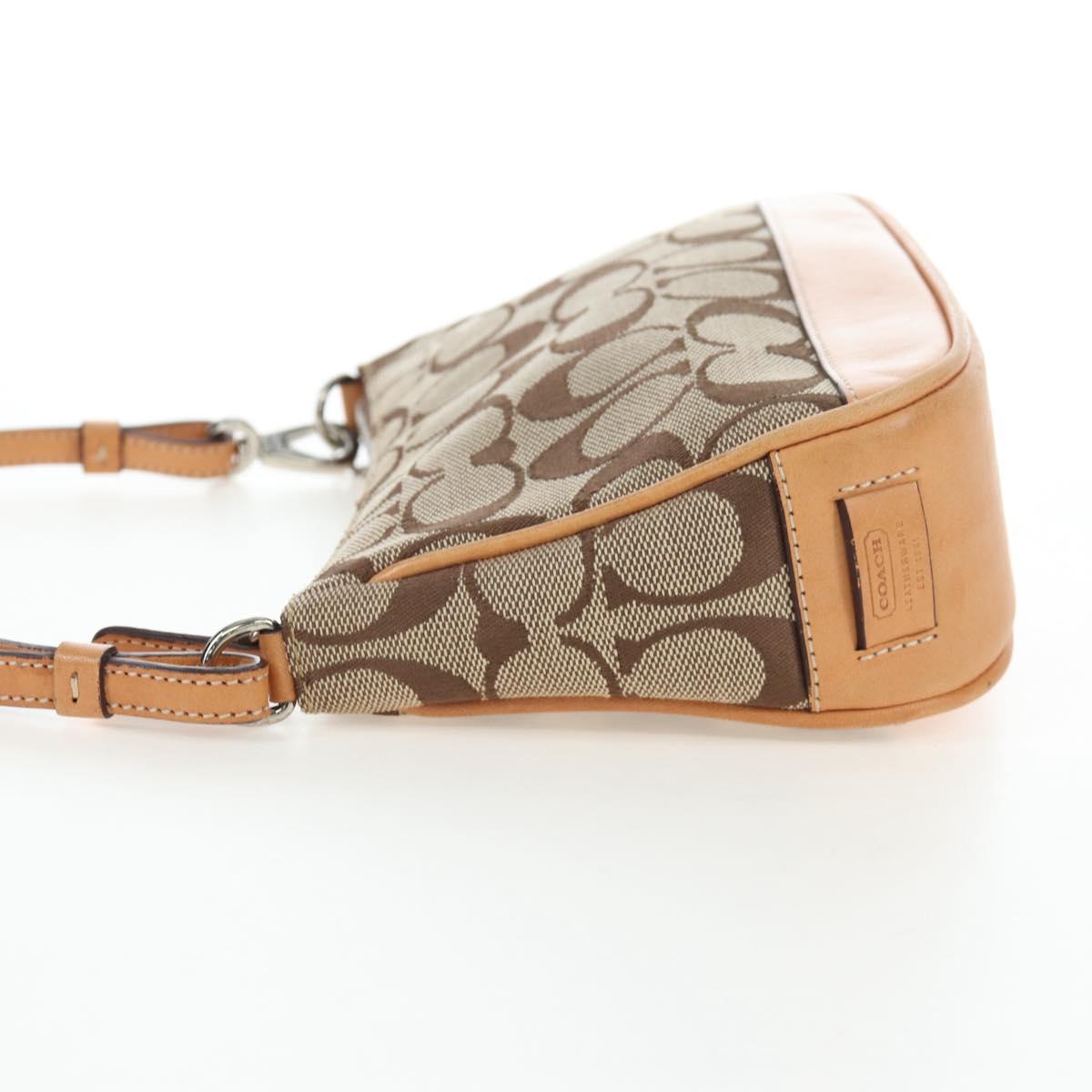 Coach Signature Hand Bag Canvas Beige Silver Auth ar14259A