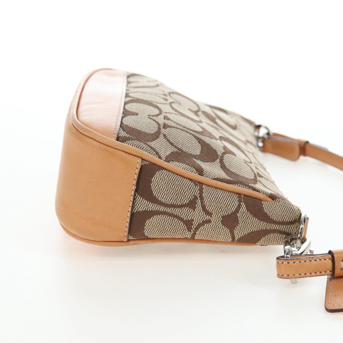 Coach Signature Hand Bag Canvas Beige Silver Auth ar14259A