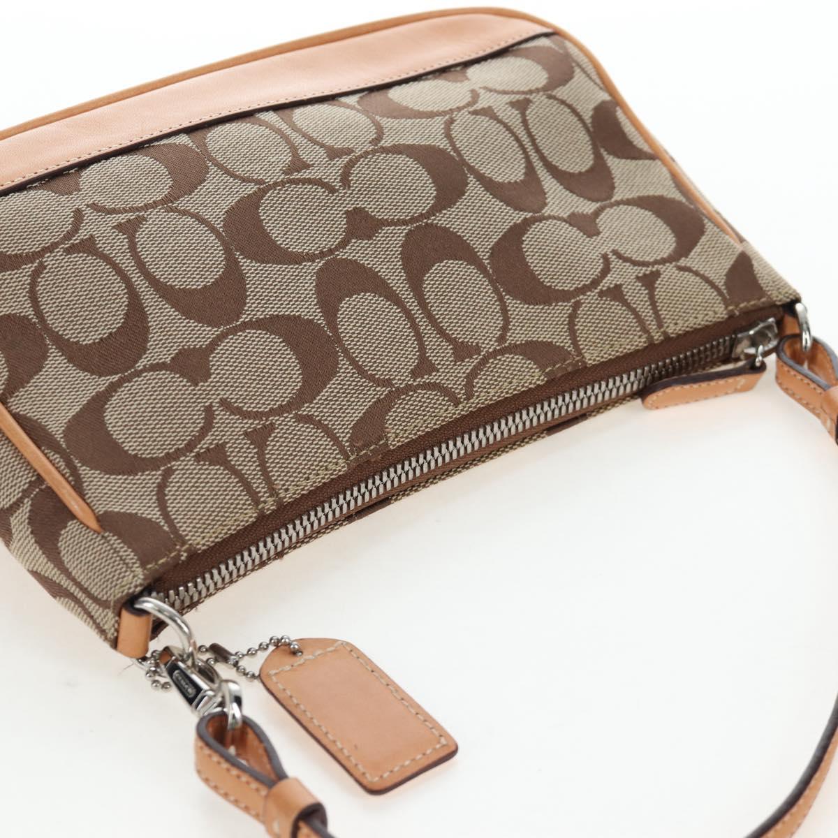 Coach Signature Hand Bag Canvas Beige Silver Auth ar14259A