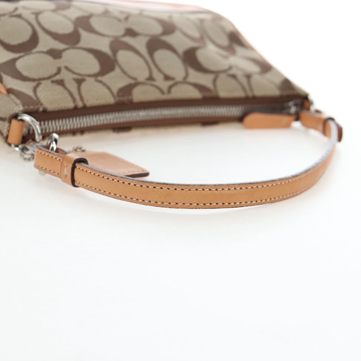Coach Signature Hand Bag Canvas Beige Silver Auth ar14259A