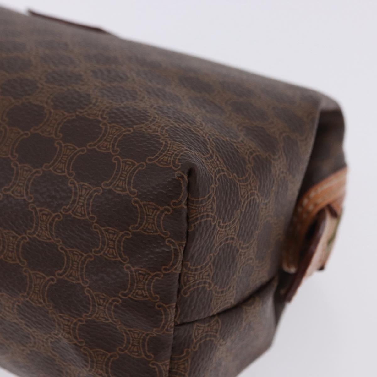 CELINE Macadam Pouch PVC Leather Brown Gold Tone Auth ar14260A