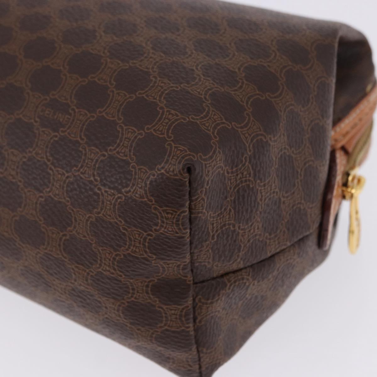 CELINE Macadam Pouch PVC Leather Brown Gold Tone Auth ar14260A