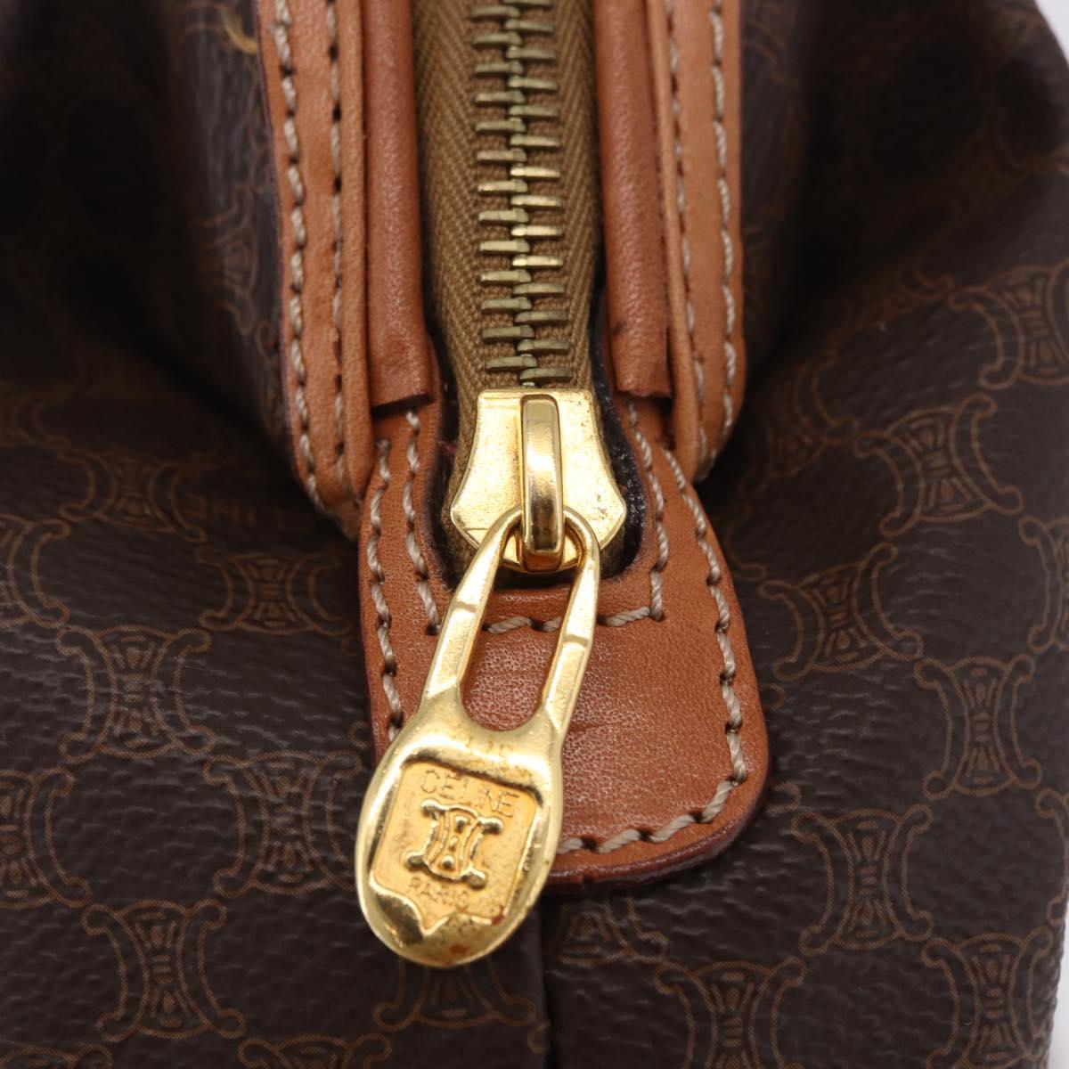 CELINE Macadam Pouch PVC Leather Brown Gold Tone Auth ar14260A