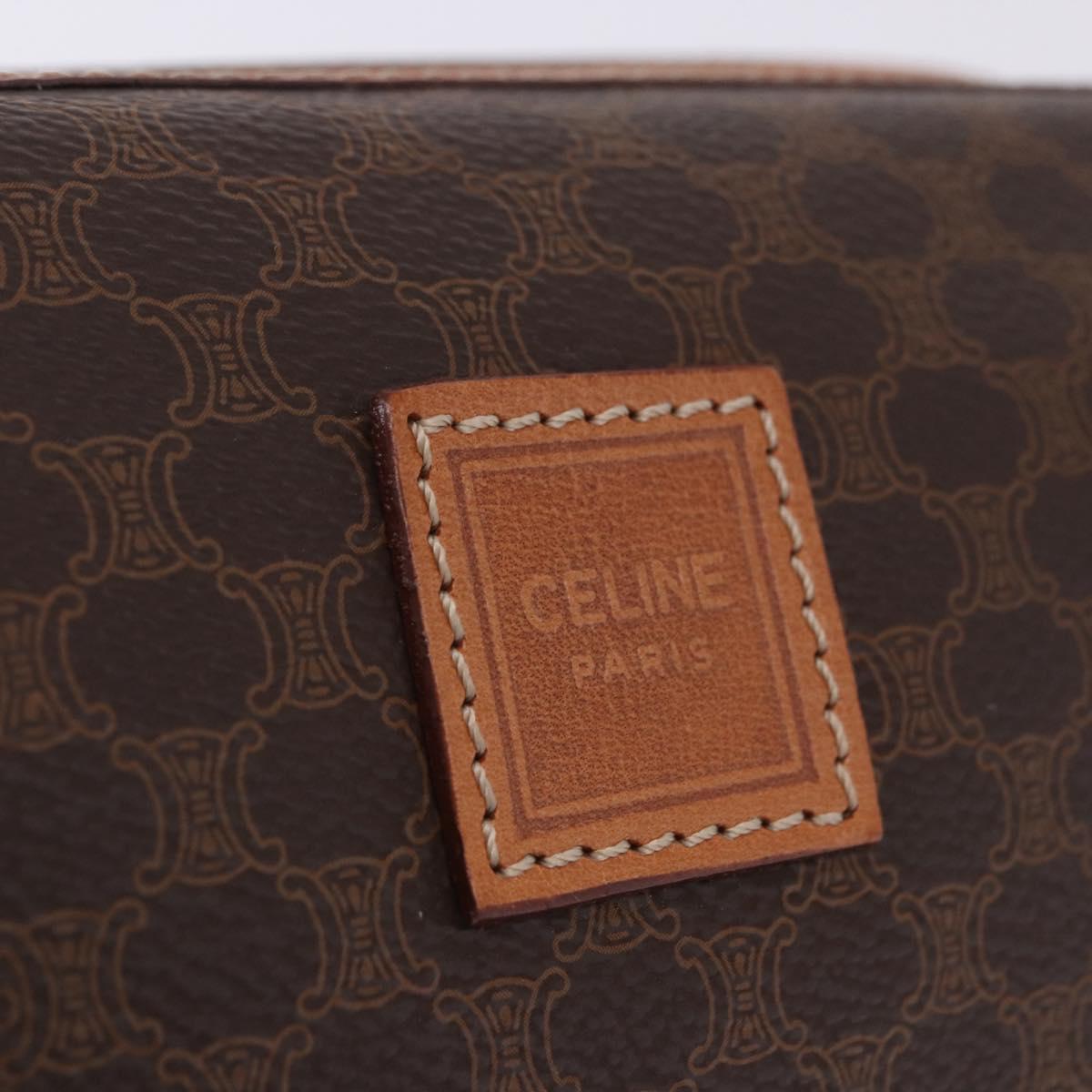 CELINE Macadam Pouch PVC Leather Brown Gold Tone Auth ar14260A