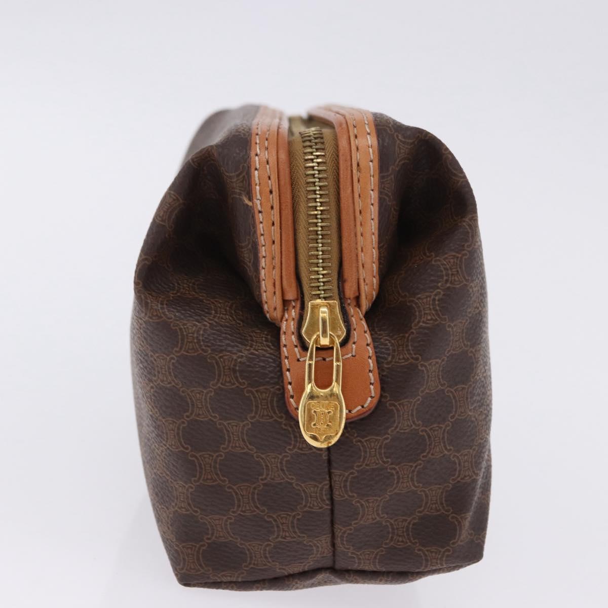 CELINE Macadam Pouch PVC Leather Brown Gold Tone Auth ar14260A
