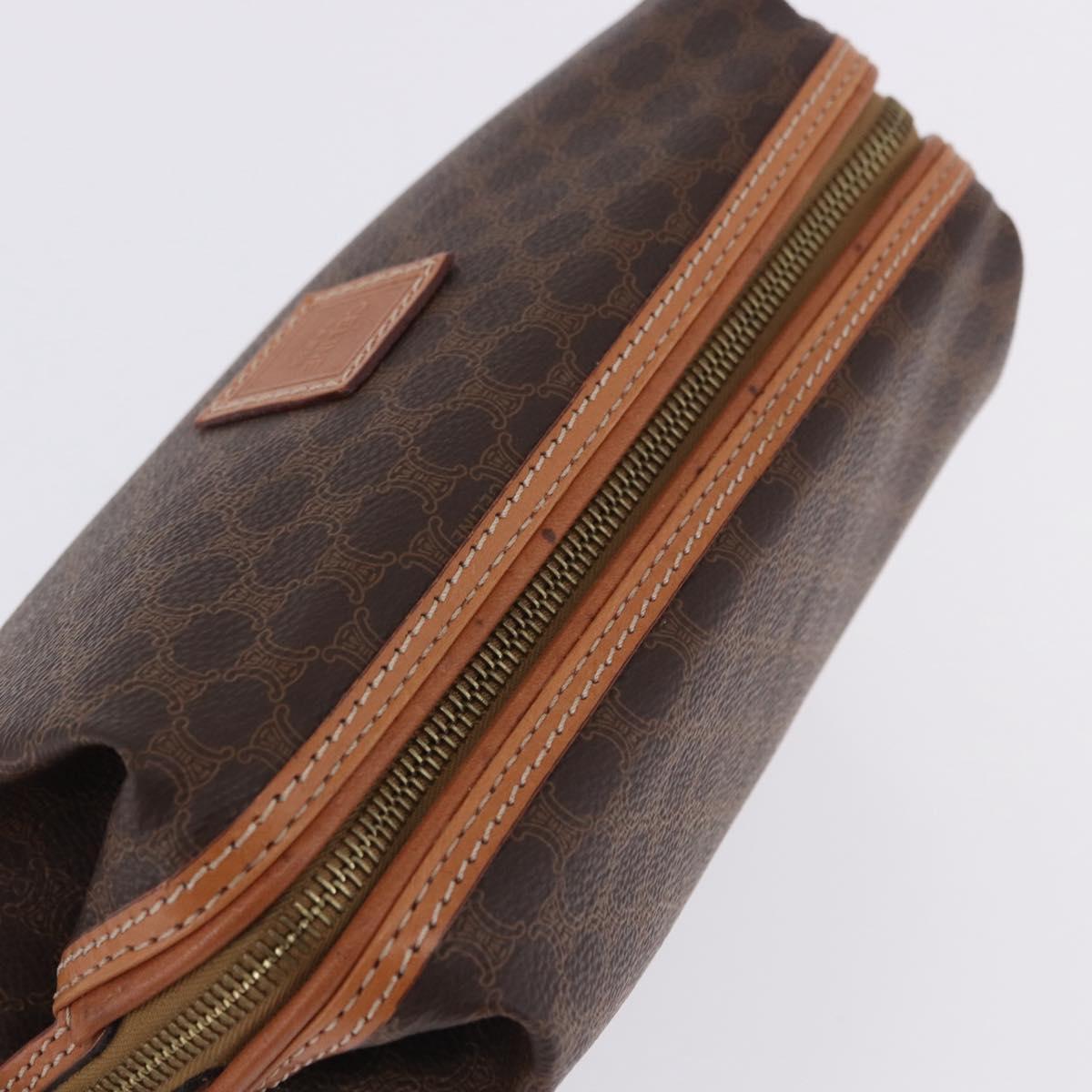 CELINE Macadam Pouch PVC Leather Brown Gold Tone Auth ar14260A