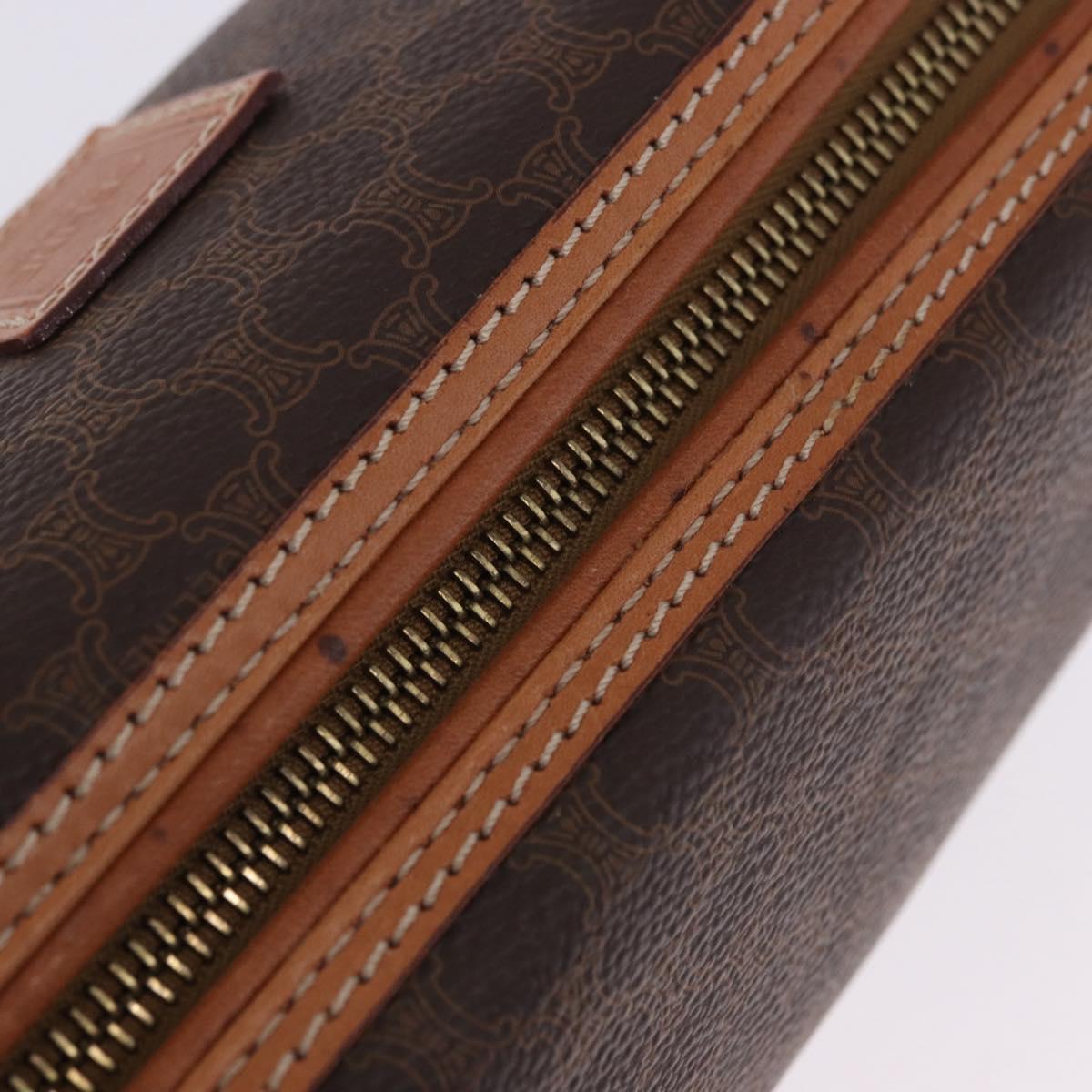 CELINE Macadam Pouch PVC Leather Brown Gold Tone Auth ar14260A