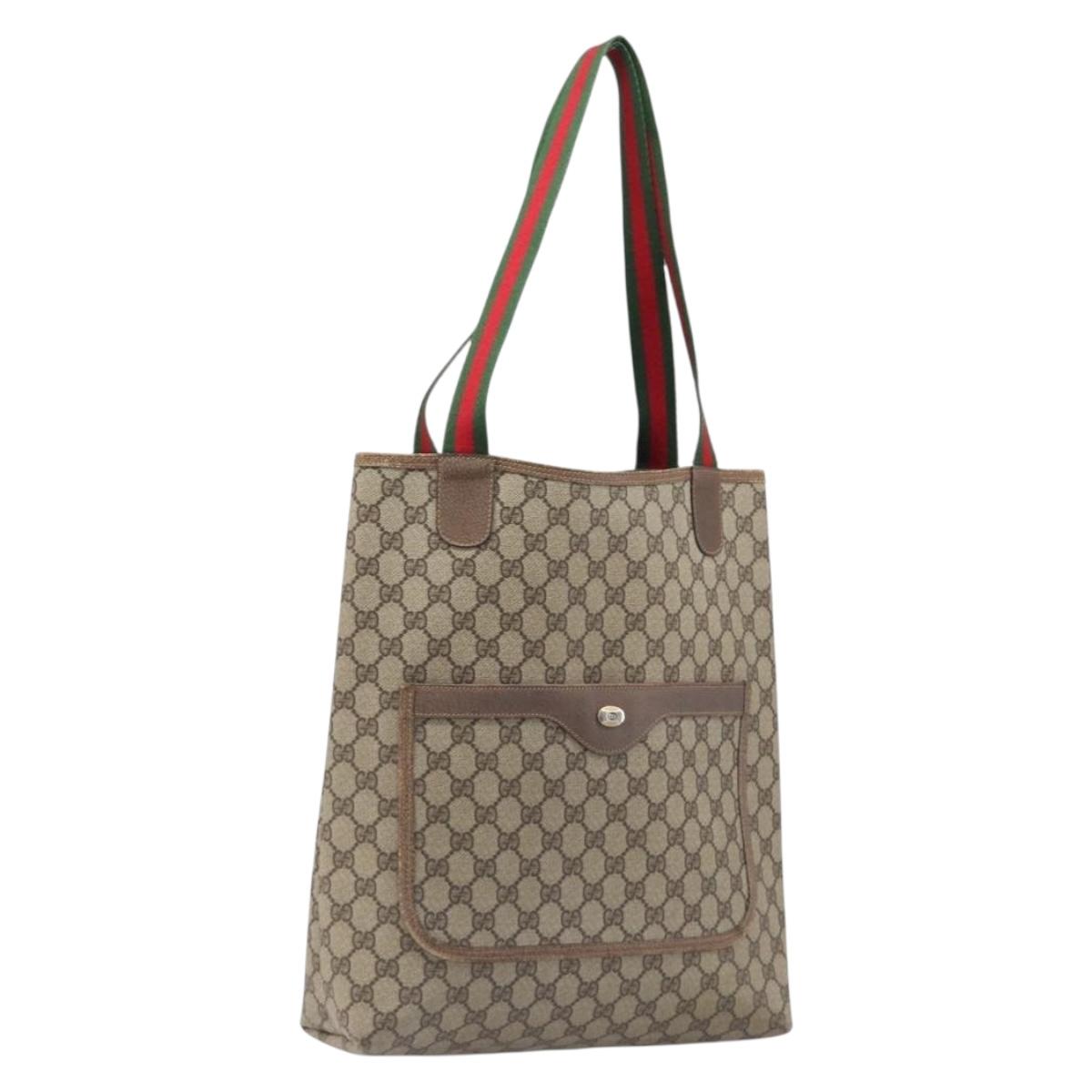 GUCCI GG Supreme Web Sherry Line Tote Bag PVC Beige Gold 39 02 003 Auth ar14261