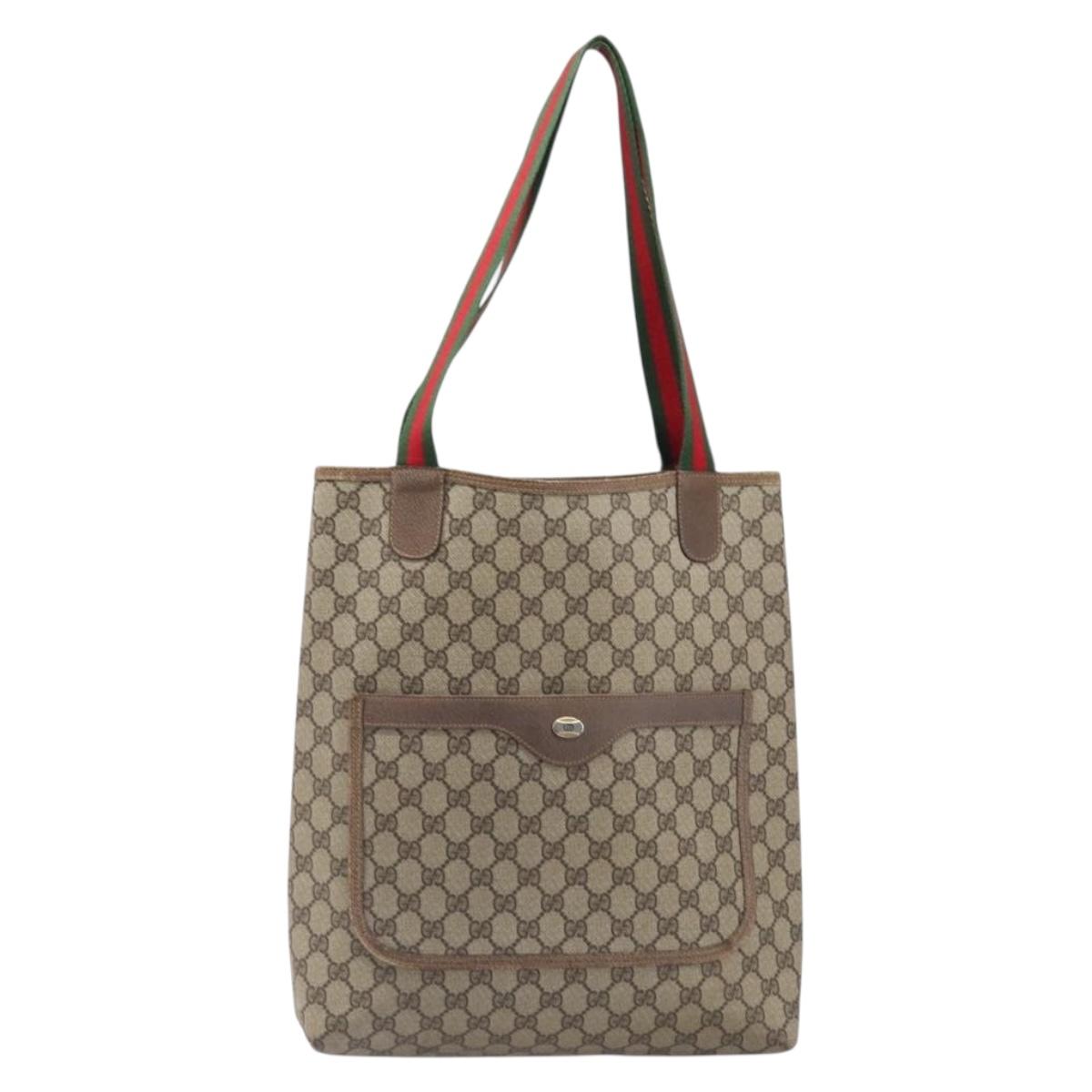 GUCCI GG Supreme Web Sherry Line Tote Bag PVC Beige Gold 39 02 003 Auth ar14261