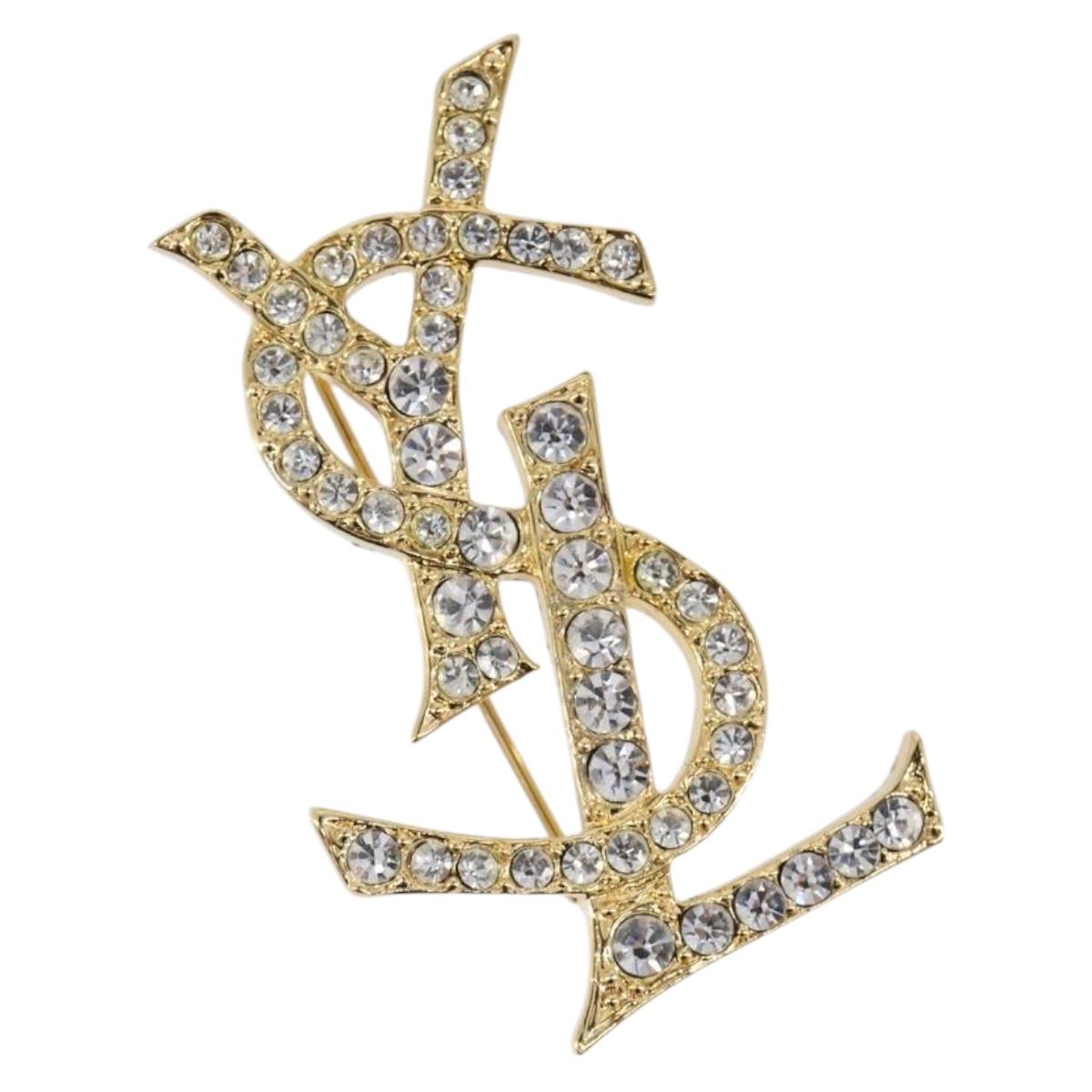 SAINT LAURENT Brooch Metal Gold Tone Auth ar14262M