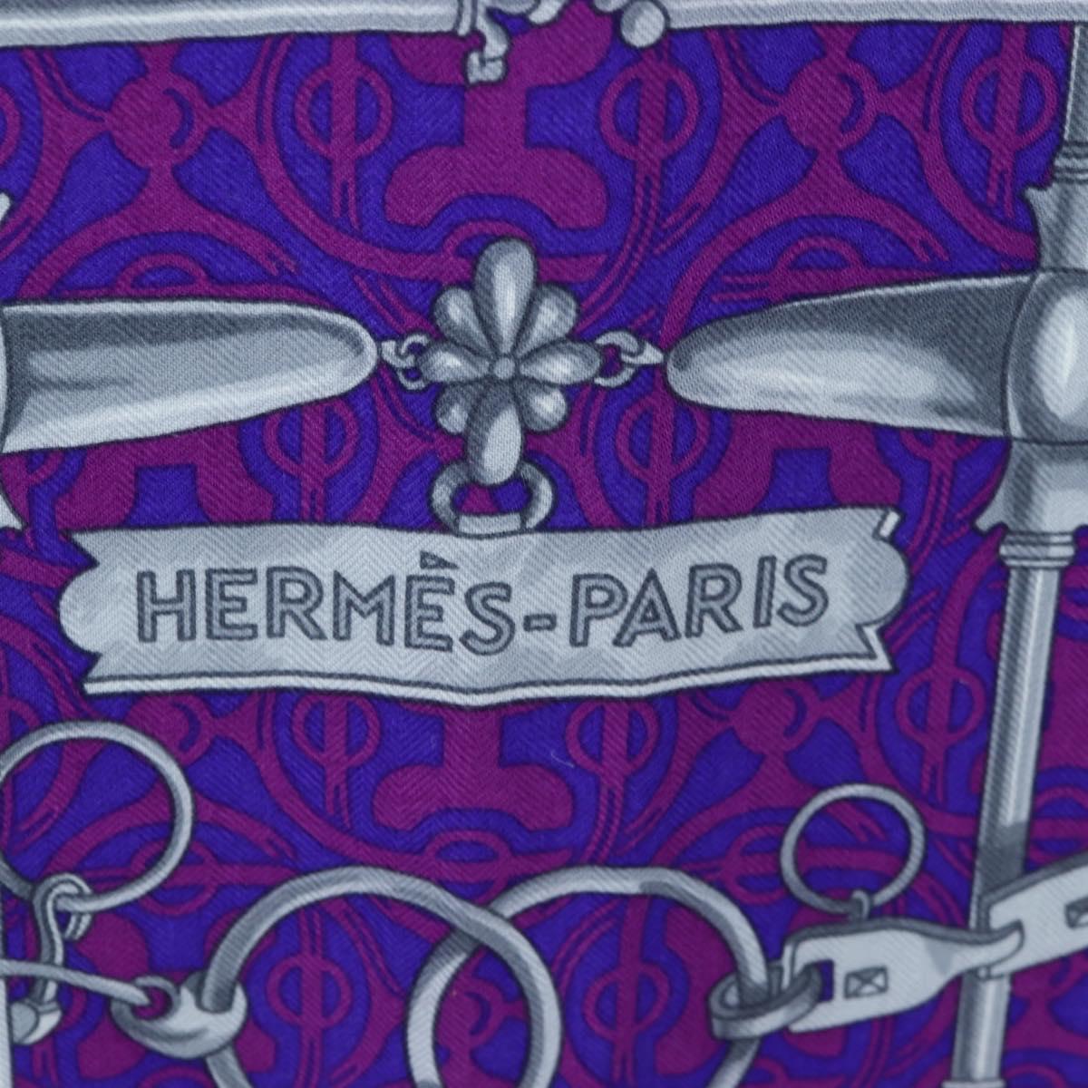 HERMES Carre 140 Scarf Cashmere Navy Purple Auth ar14266M