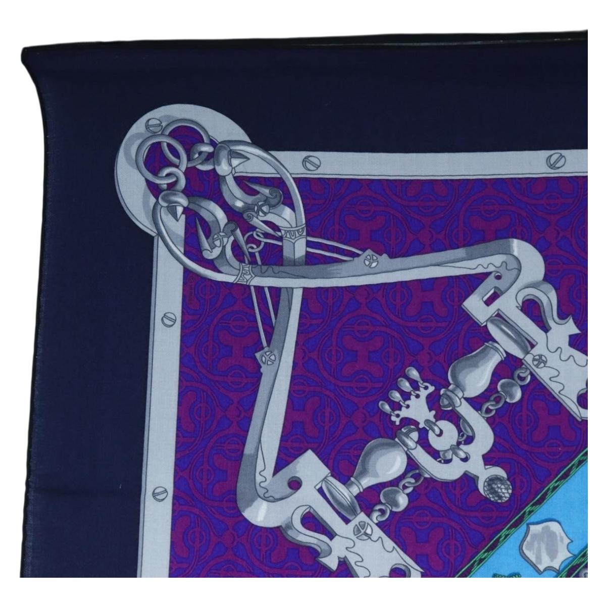 HERMES Carre 140 Scarf Cashmere Navy Purple Auth ar14266M