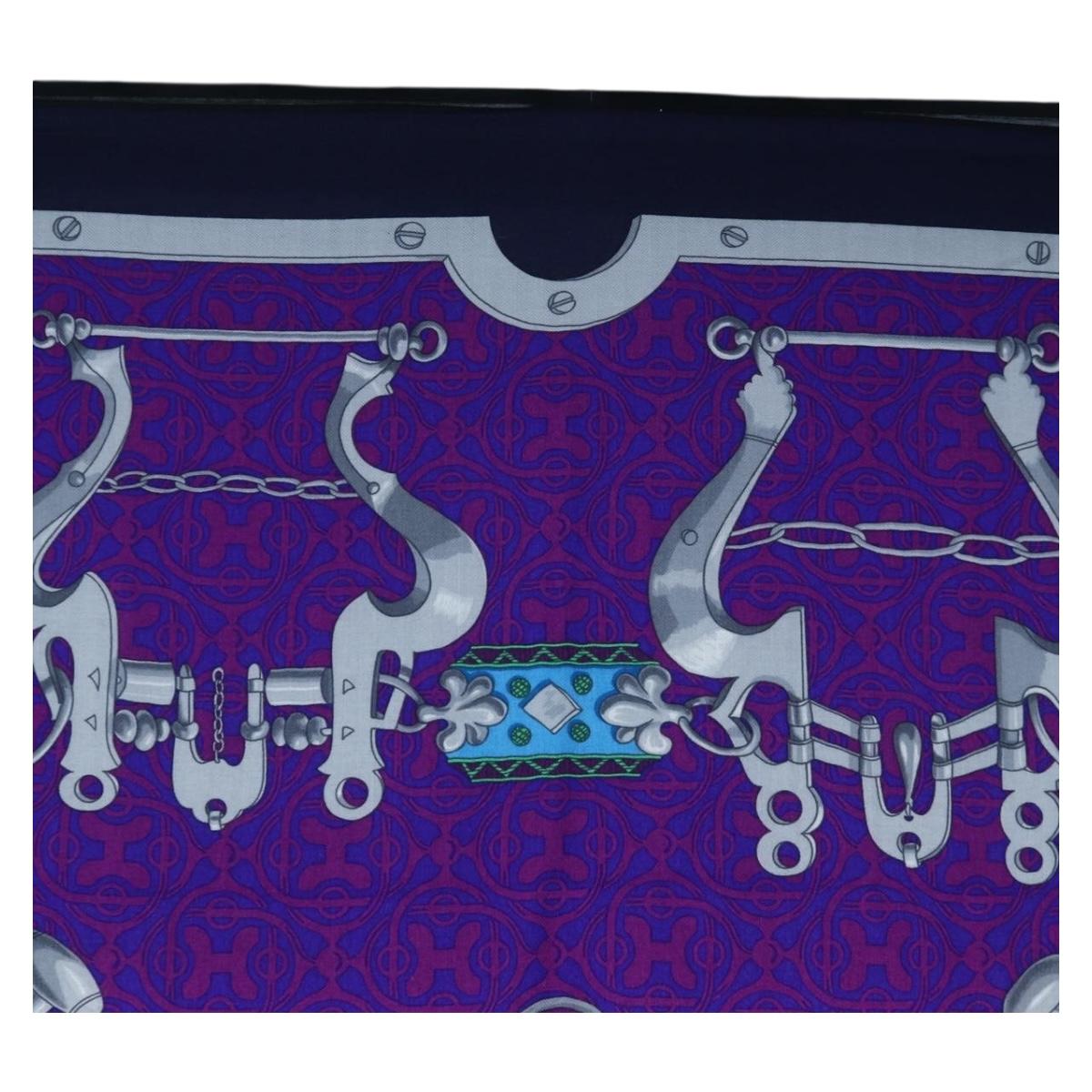 HERMES Carre 140 Scarf Cashmere Navy Purple Auth ar14266M