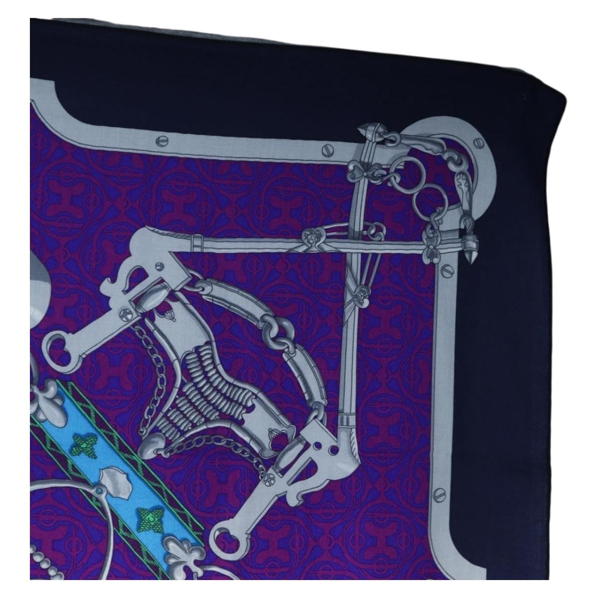HERMES Carre 140 Scarf Cashmere Navy Purple Auth ar14266M