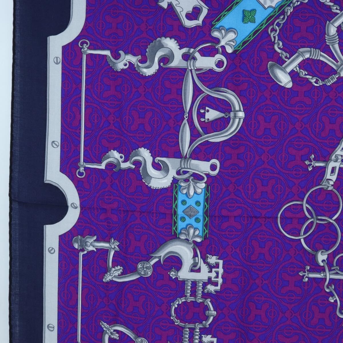 HERMES Carre 140 Scarf Cashmere Navy Purple Auth ar14266M