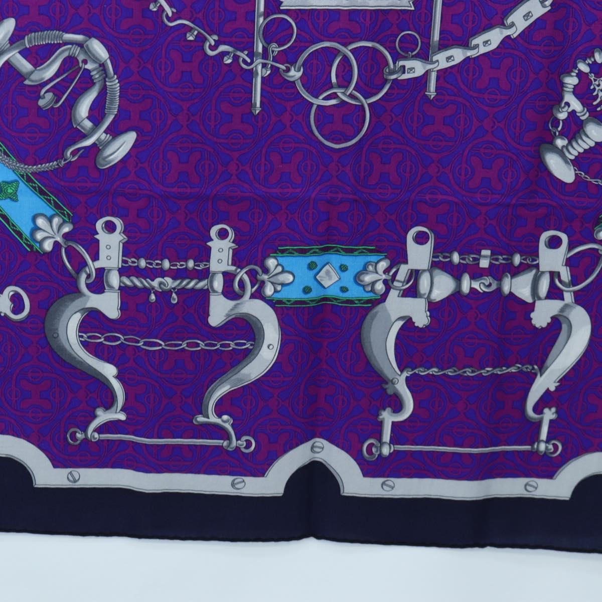HERMES Carre 140 Scarf Cashmere Navy Purple Auth ar14266M