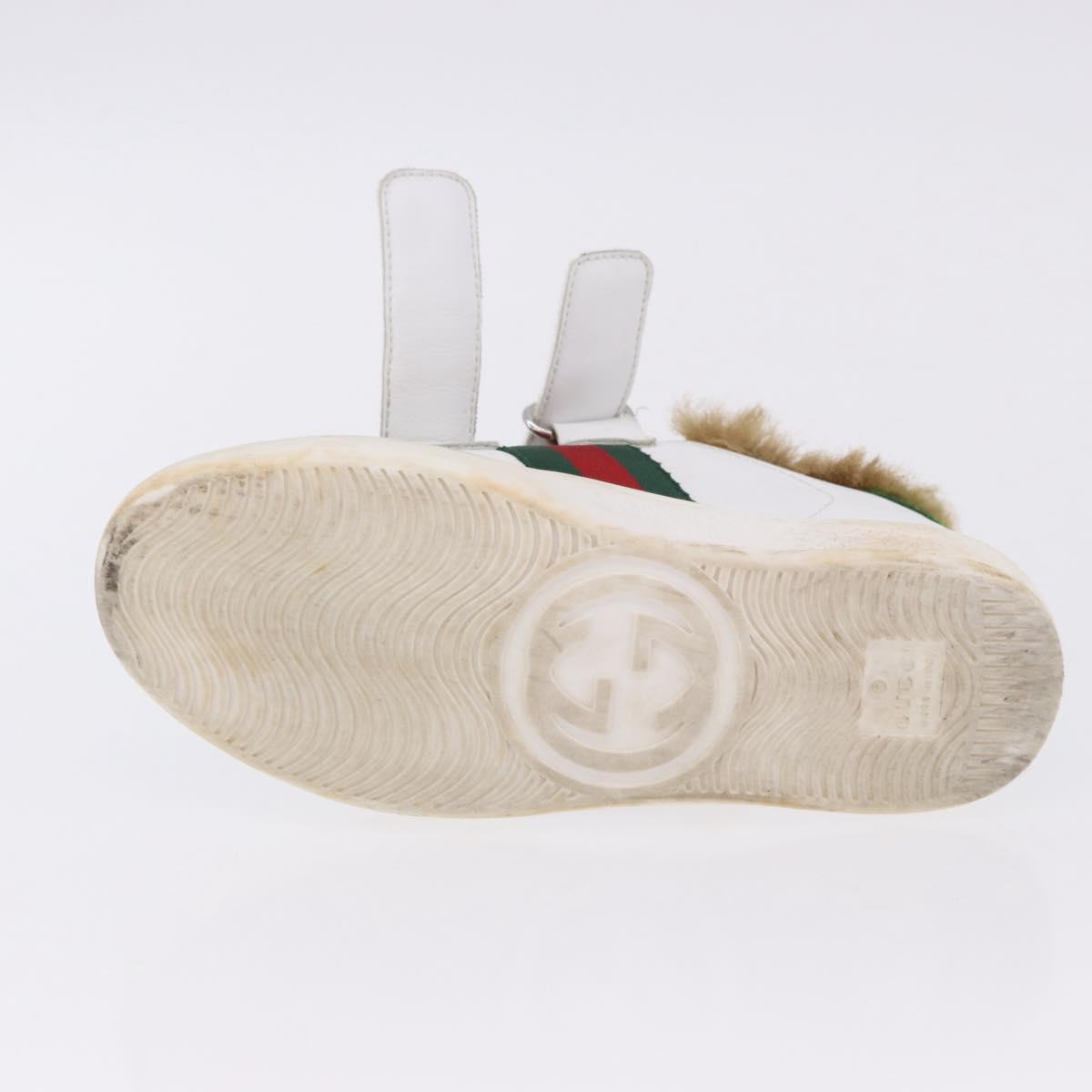GUCCI Web Sherry Line Kids Shoes Leather White Auth ar14270