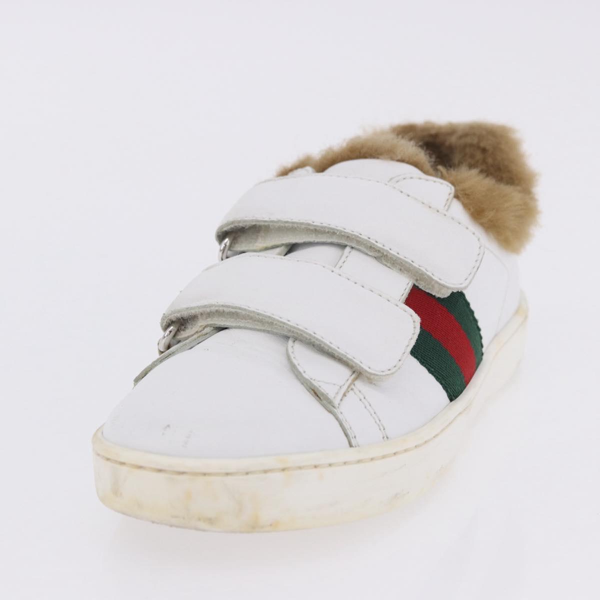 GUCCI Web Sherry Line Kids Shoes Leather White Auth ar14270