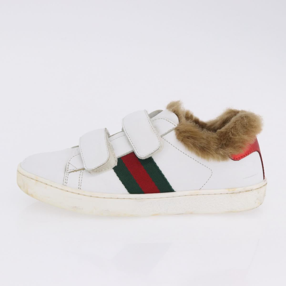 GUCCI Web Sherry Line Kids Shoes Leather White Auth ar14270