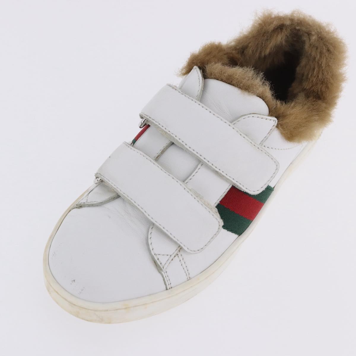 GUCCI Web Sherry Line Kids Shoes Leather White Auth ar14270