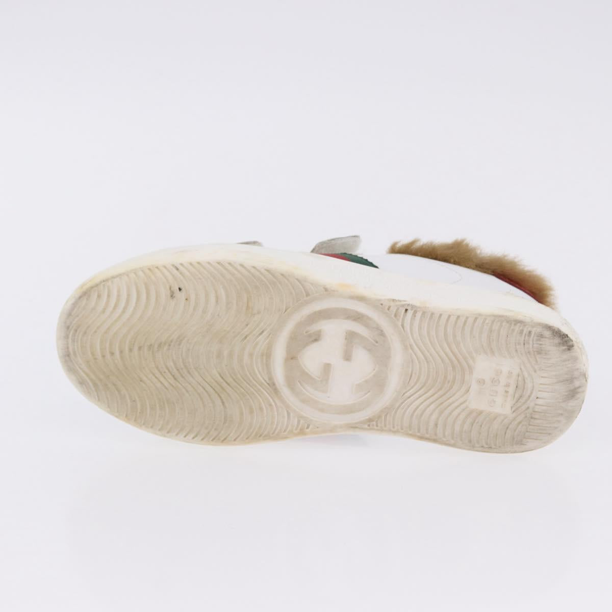 GUCCI Web Sherry Line Kids Shoes Leather White Auth ar14270