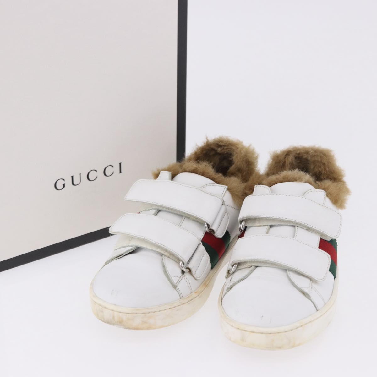 GUCCI Web Sherry Line Kids Shoes Leather White Auth ar14270