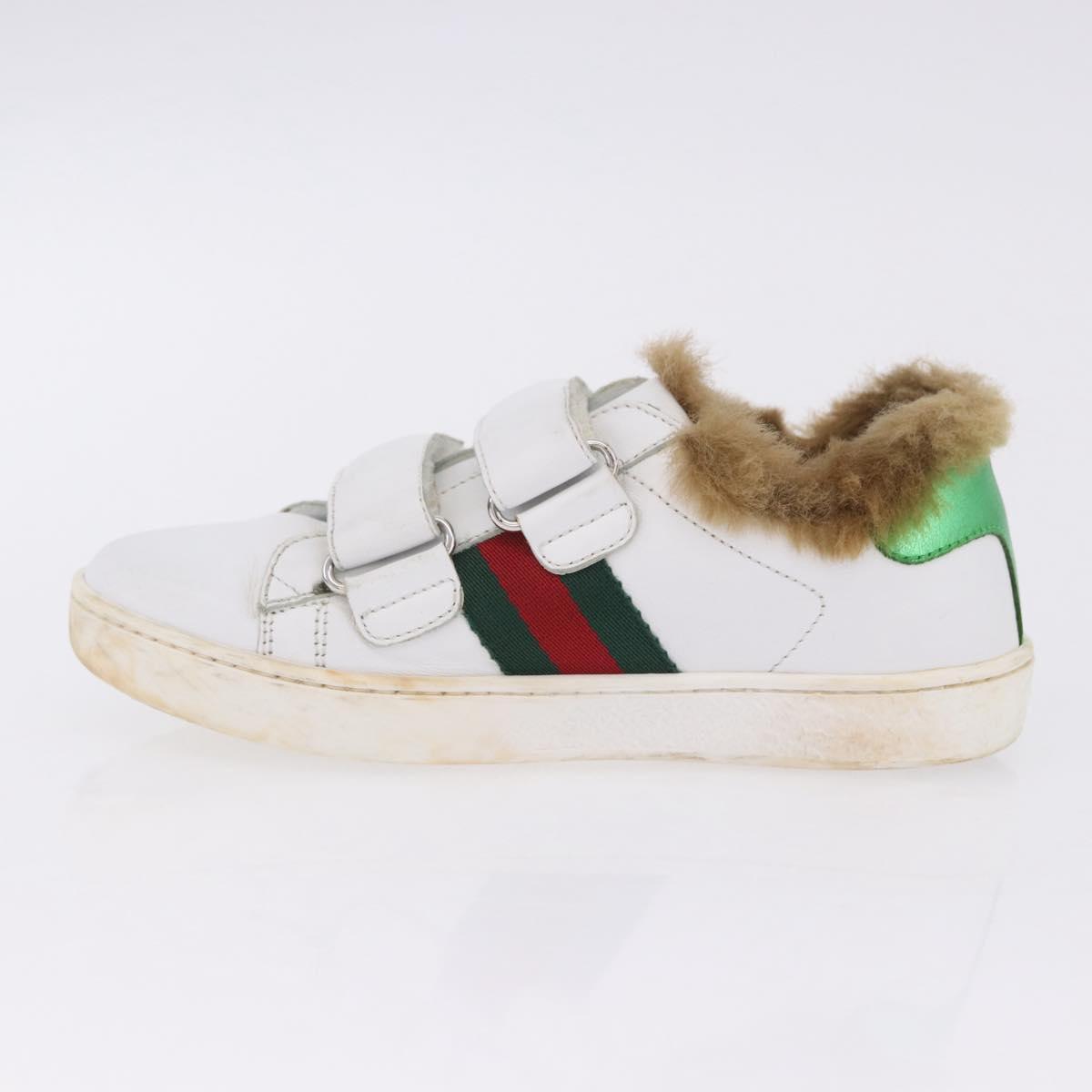 GUCCI Web Sherry Line Kids Shoes Leather White Auth ar14270