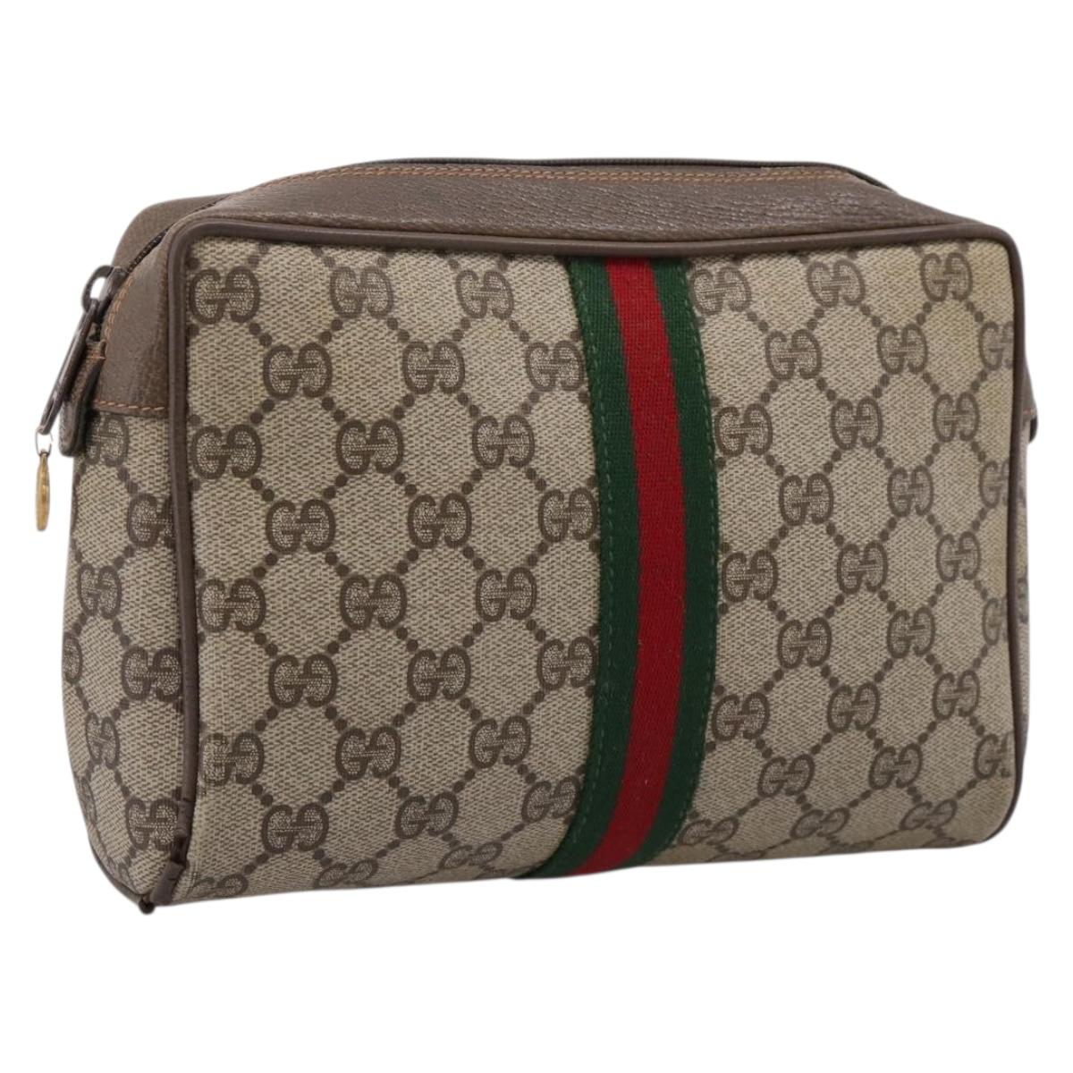 GUCCI GG Supreme Web Sherry Line Bag PVC Beige Gold 63 01 012 Auth ar14278