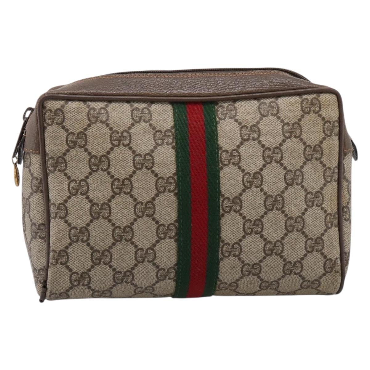 GUCCI GG Supreme Web Sherry Line Bag PVC Beige Gold 63 01 012 Auth ar14278