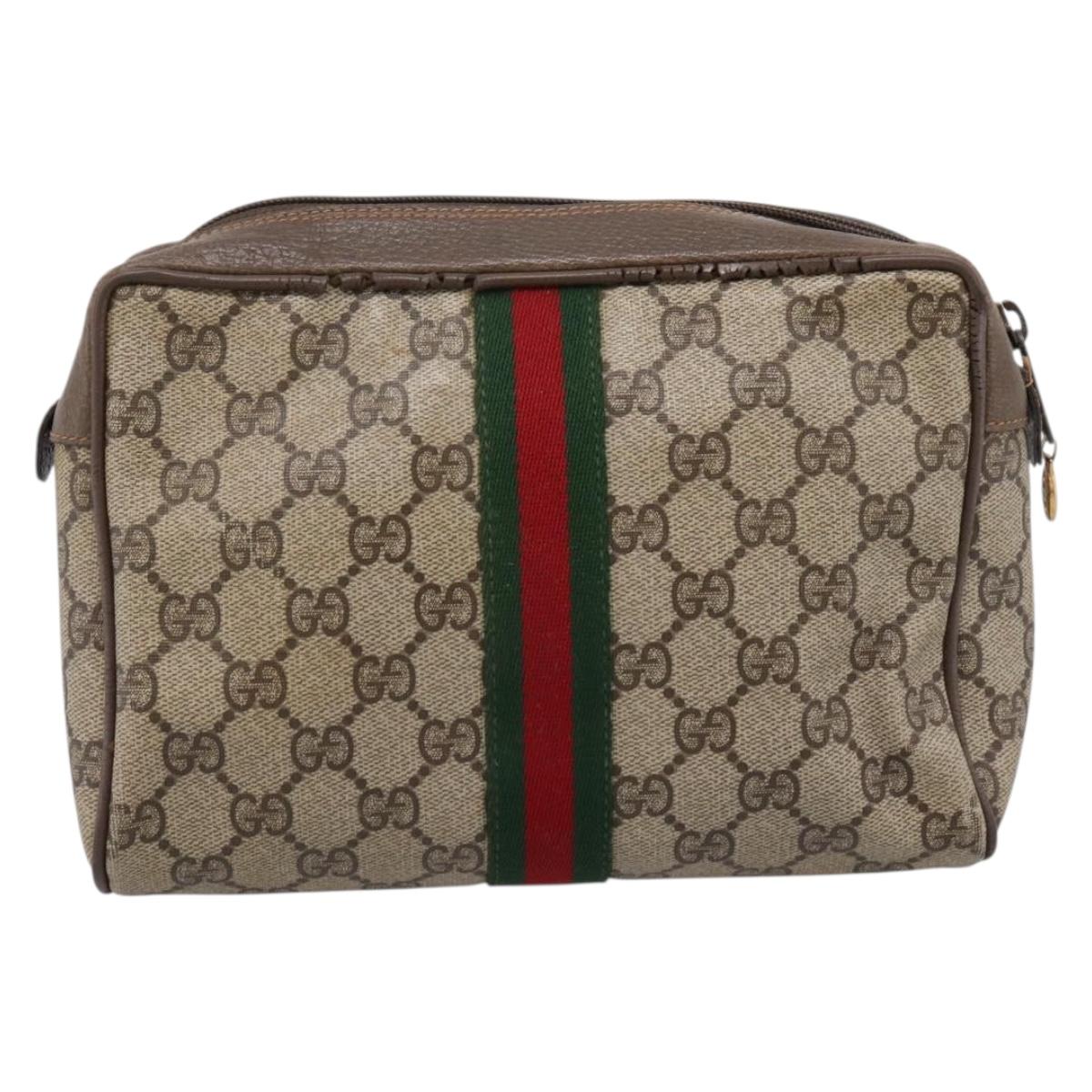 GUCCI GG Supreme Web Sherry Line Bag PVC Beige Gold 63 01 012 Auth ar14278