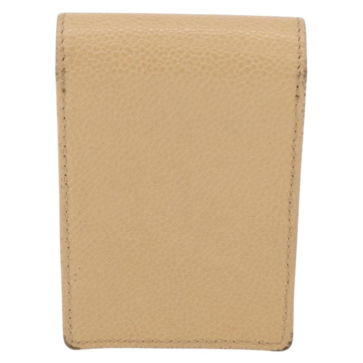 CHANEL Cigarette Case Caviar Skin Cream Gold CC Auth ar14283