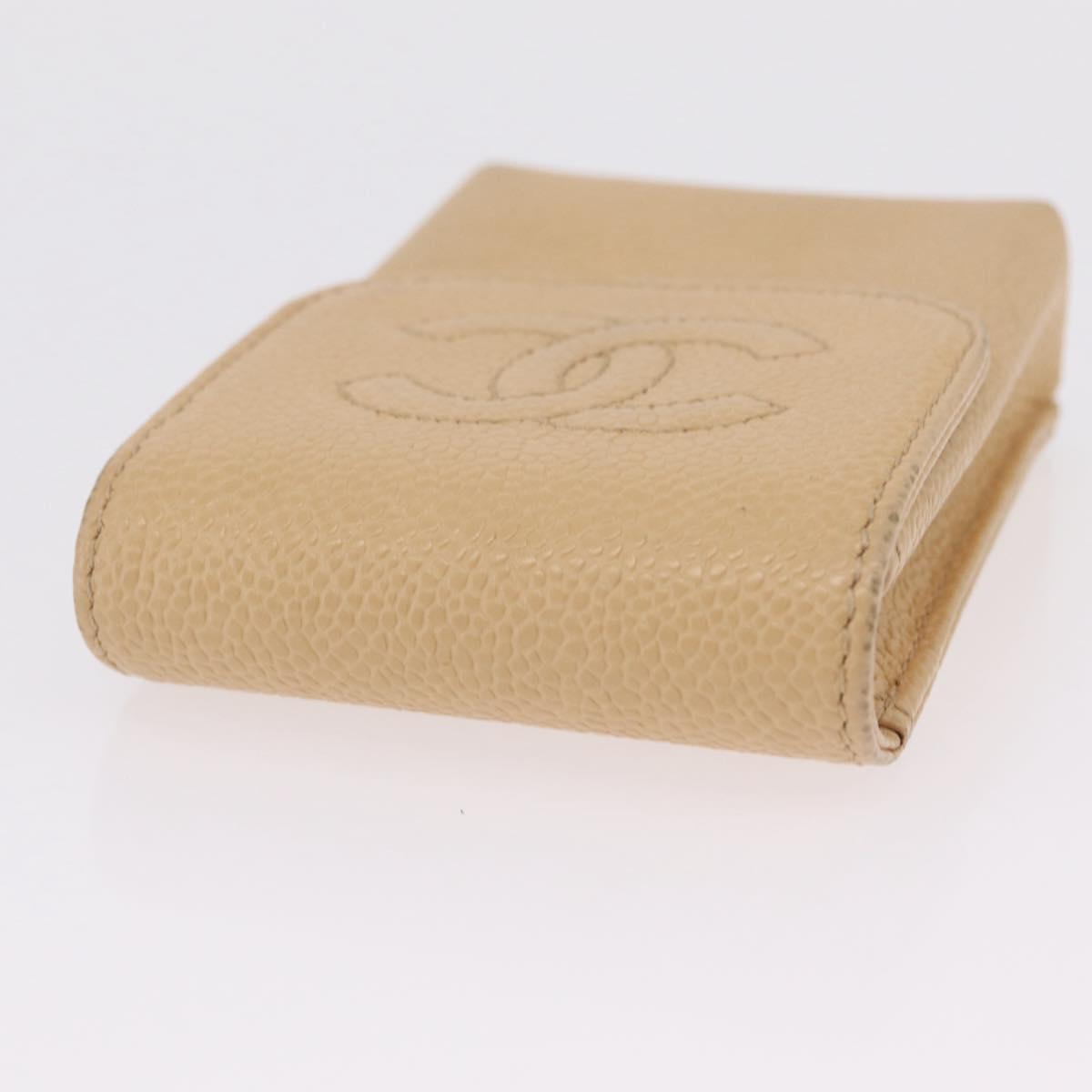 CHANEL Cigarette Case Caviar Skin Cream Gold CC Auth ar14283