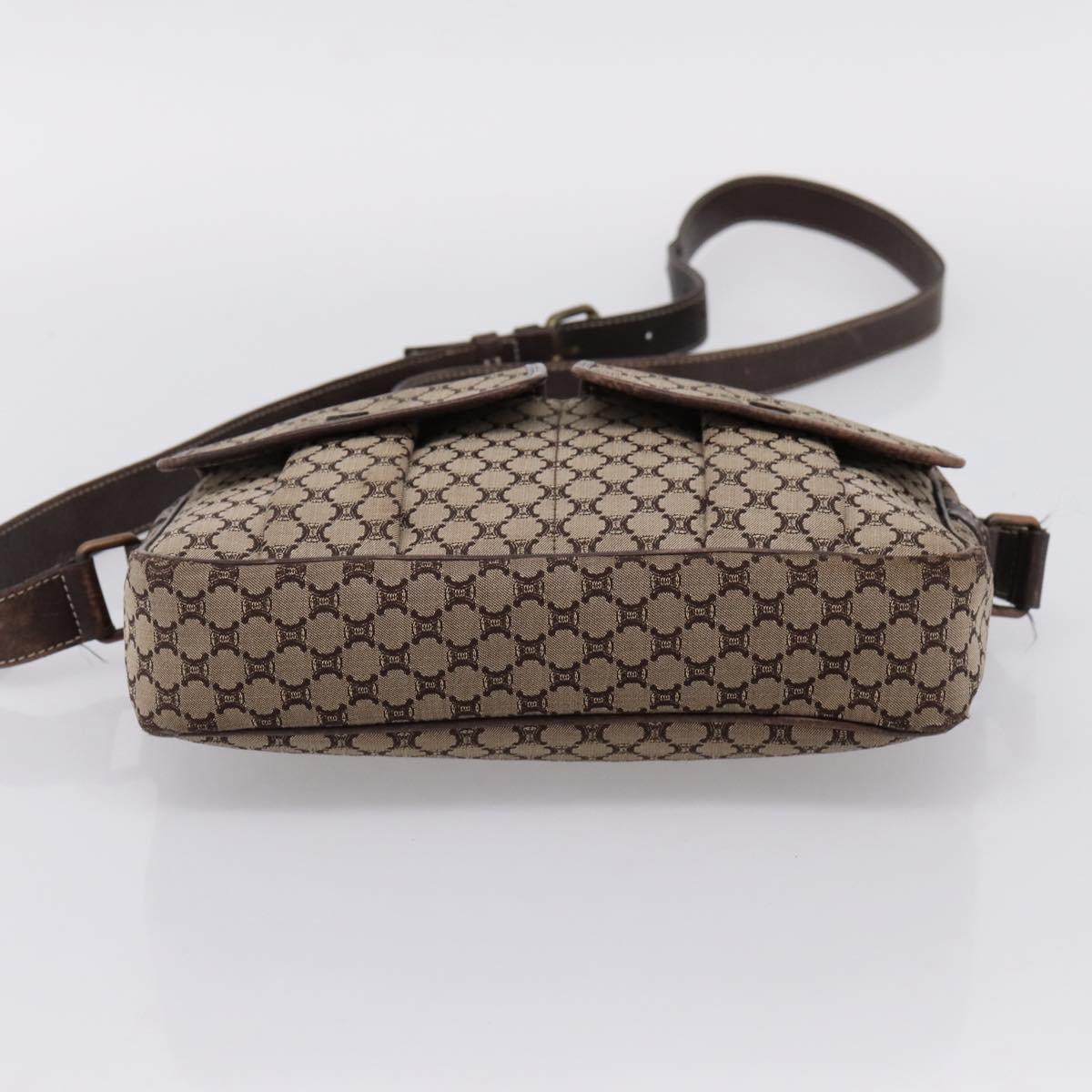 CELINE Macadam Canvas Shoulder Bag Beige Gold Auth ar14284