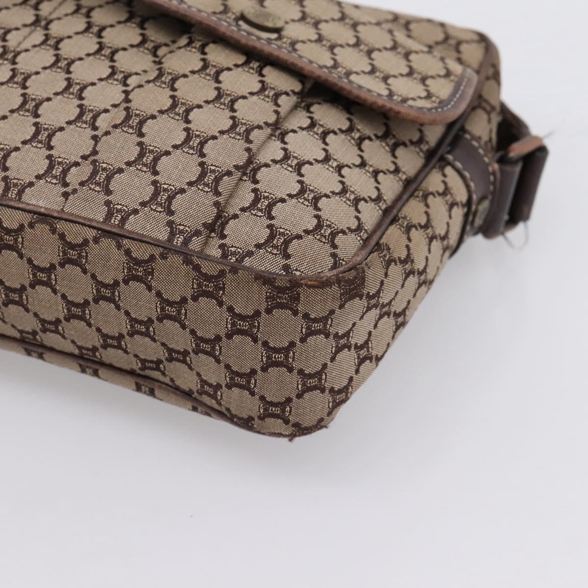 CELINE Macadam Canvas Shoulder Bag Beige Gold Auth ar14284