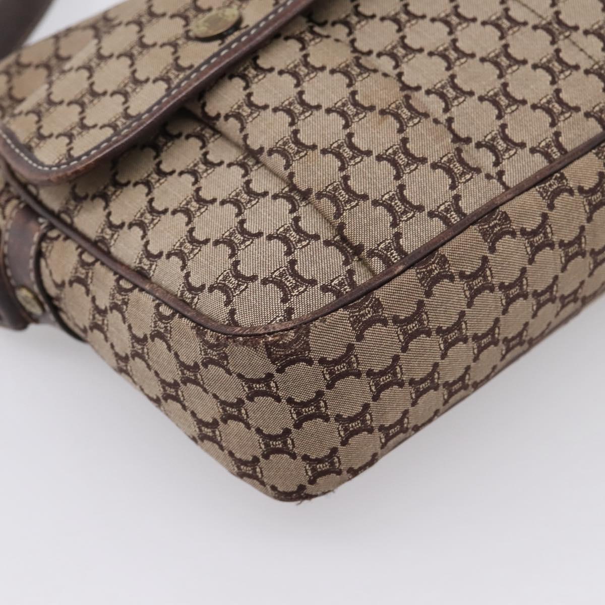 CELINE Macadam Canvas Shoulder Bag Beige Gold Auth ar14284