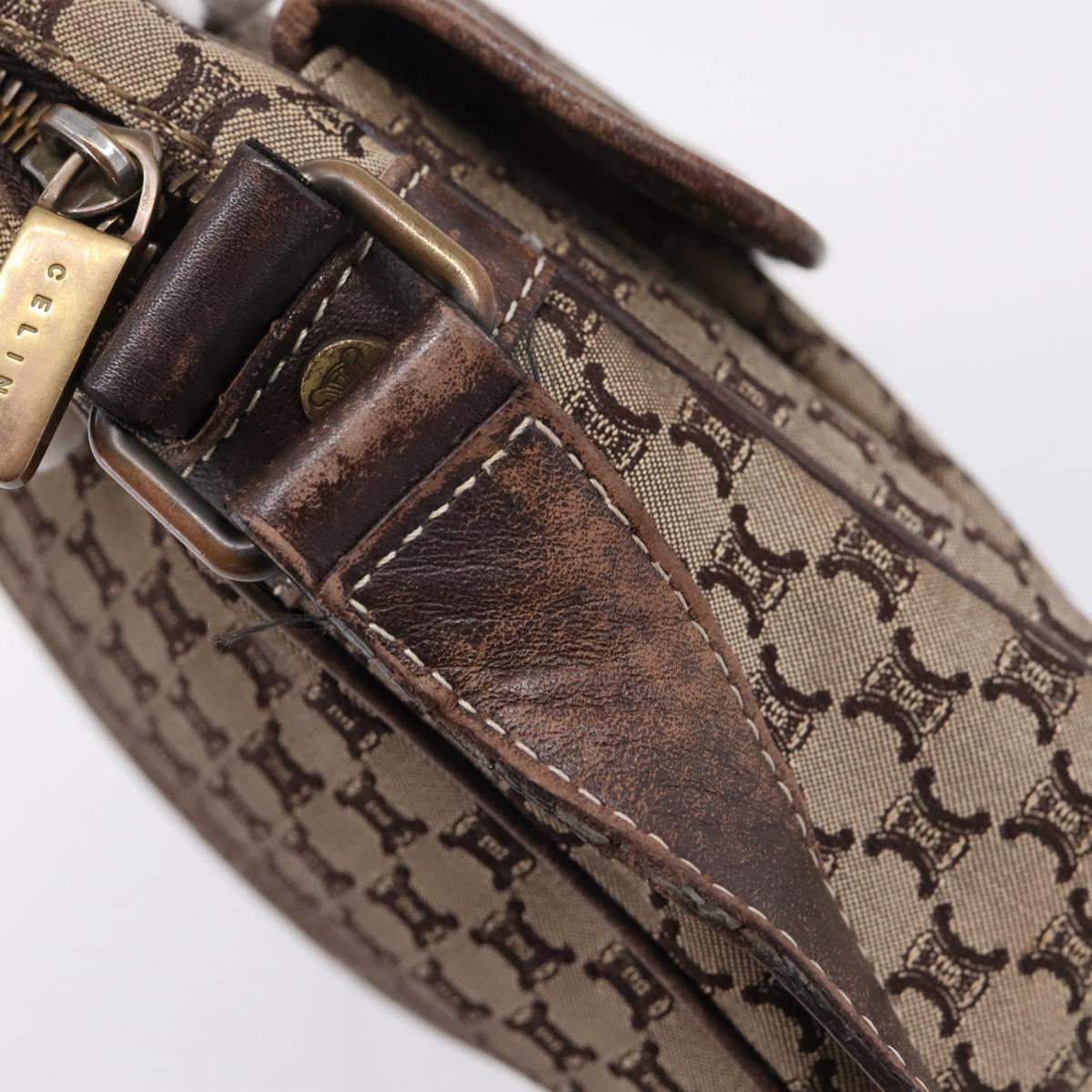 CELINE Macadam Canvas Shoulder Bag Beige Gold Auth ar14284