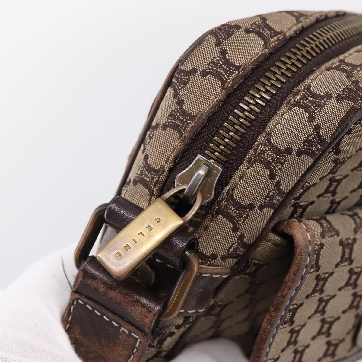 CELINE Macadam Canvas Shoulder Bag Beige Gold Auth ar14284