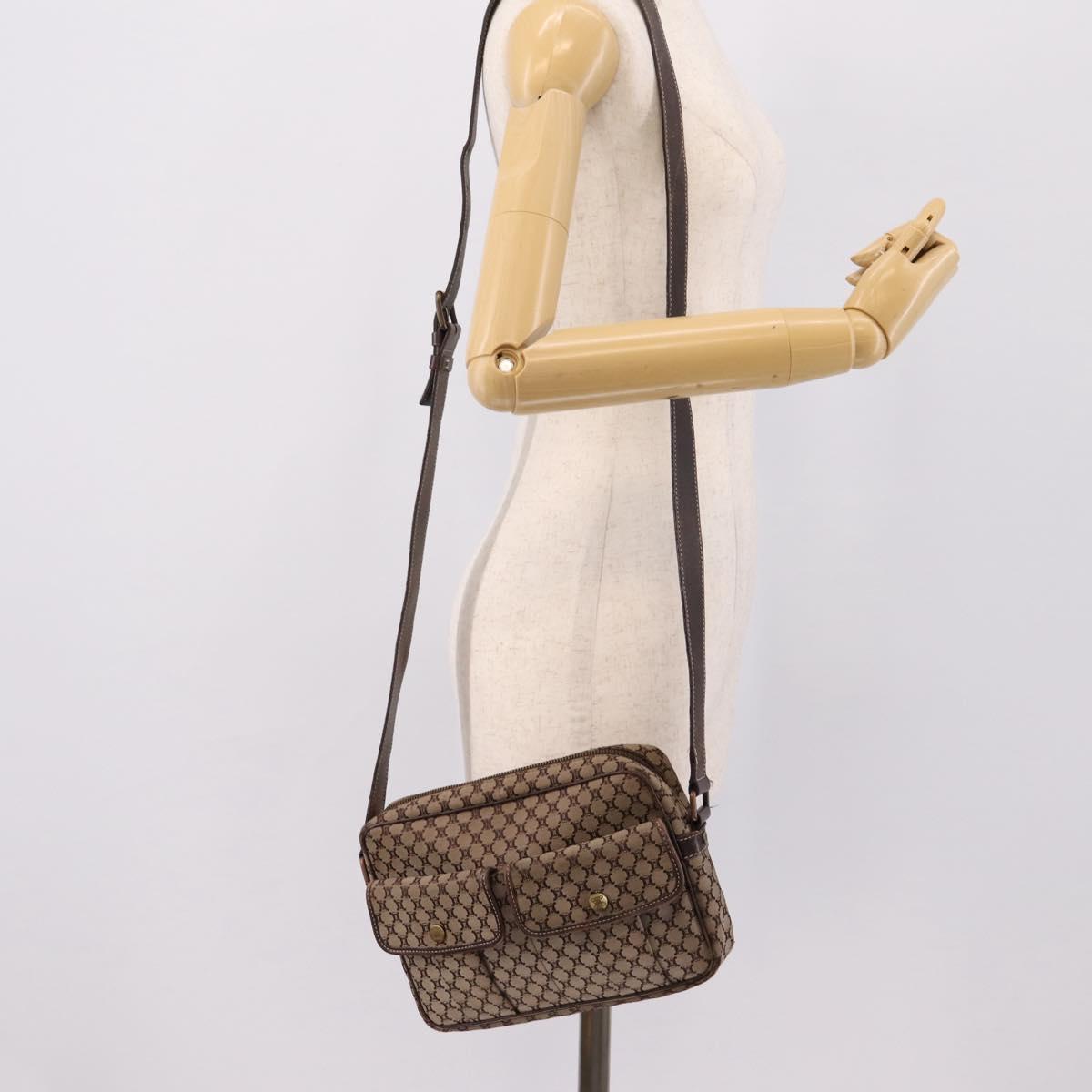 CELINE Macadam Canvas Shoulder Bag Beige Gold Auth ar14284